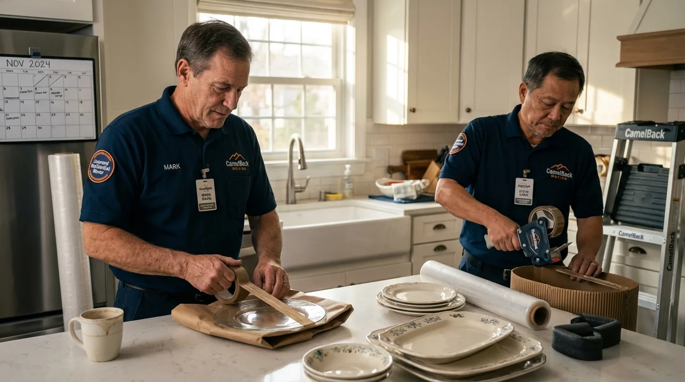 Professional crew packing kitchen dishware in Strawberry Point, IA
